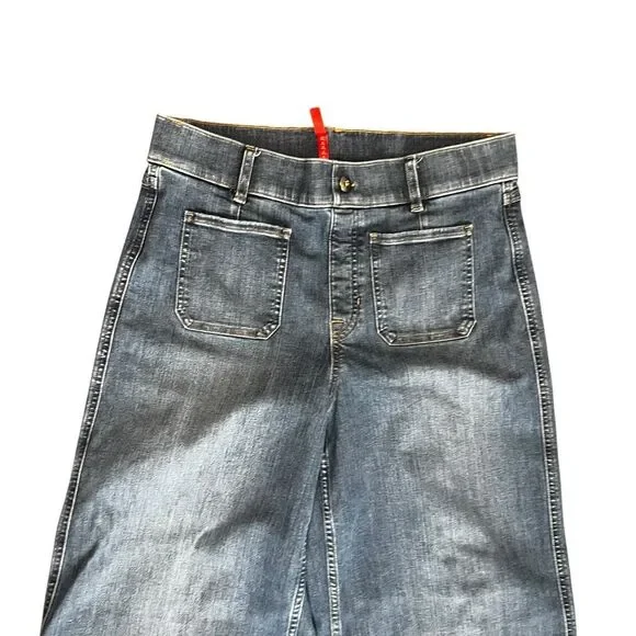 SPANX High Rise Cropped Wide Leg Jeans Medium Wash Size Large - Picture 6 of 11